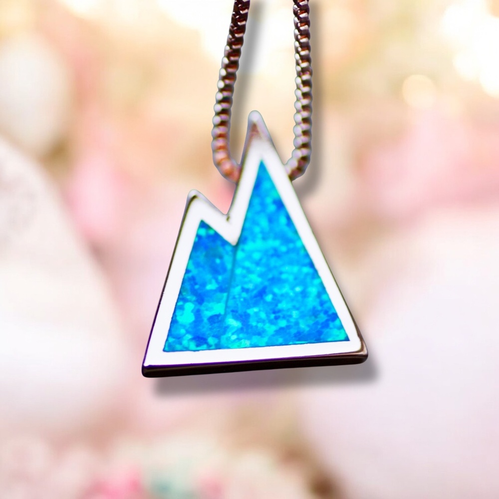 New Inspirational Mountain Blue Opal Pendant 18k Rose Gold Vermeil